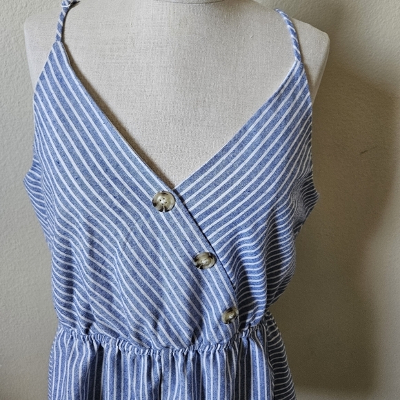 Purple Snow Linen Blend White / Blue Striped Romper XL - Picture 3 of 8
